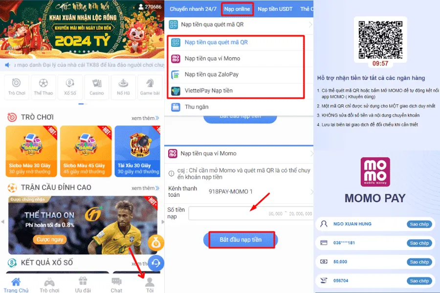 nạp tiền tk88 qua ví điện tử