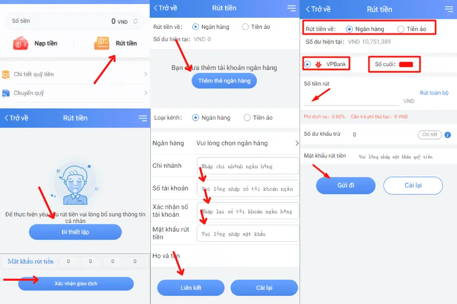 rút tiền qua ngân hàng